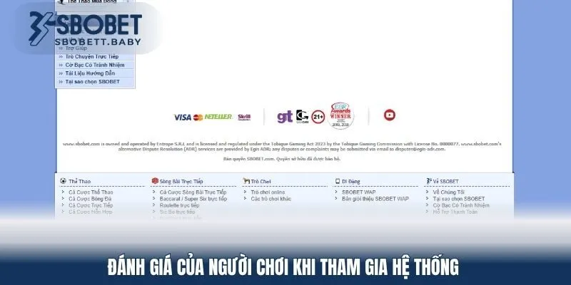 Đánh giá của người chơi khi tham gia hệ thống 